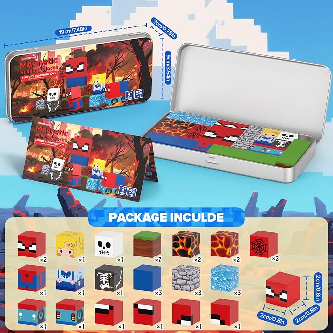 35PCS Magnetic Blocks Travel, STEM Educational Mini Magnetic Blocks with Portable Iron Box, Christmas Birthday Gifts for Boys & Girls Ages 3 4 5 6 7 8, Spider - Image 2