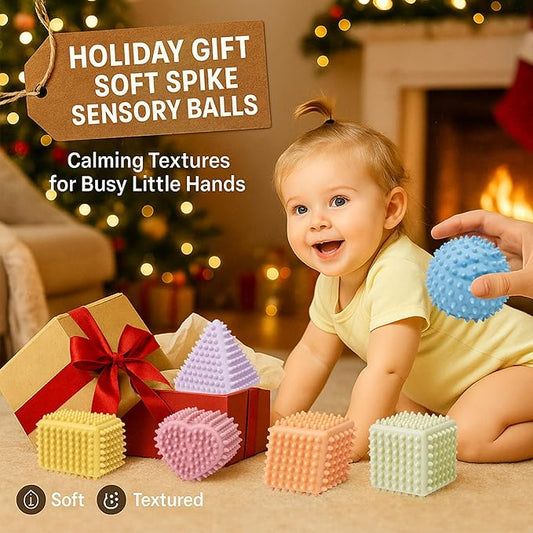 Soft Spiky Sensory Balls - No Hole Wheat Straw Soft Toys for Toddlers 1-3 Multicolor Bath Gifts Montessori Toys Baby Balls 6 to 12 Months, Swimming Pool Beach Shower Baby Toy
