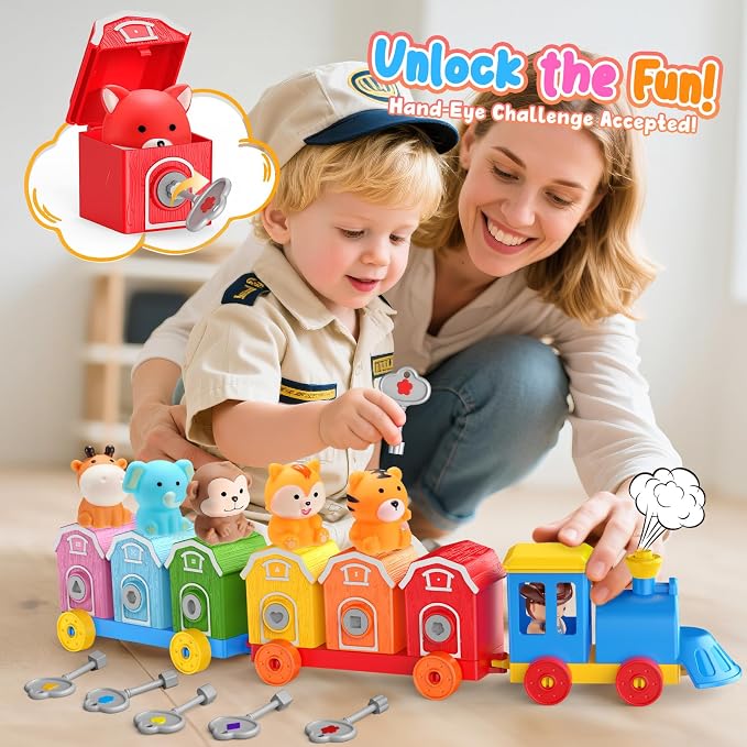 Animal Montessori Learning Toys for 2 3 4 5 Year Old Kids, Toddler Animals Train Locks & Keys Matching Toys Counting & Sorting Trains Set, Preschool Toy Boys Girls Christmas Birthday Gifts Age 2-4 3-5 - Image 5