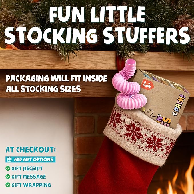 BUNMO Stocking Stuffers for Kids - Pop Tubes - Sensory Toys - Toddler Toys - Imaginative Play & Stimulating Creative Learning - Stocking Stuffers for Toddlers - 6 Pack Medium