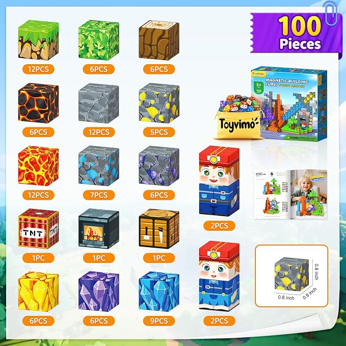Toyvimo Magnetic Blocks 100PCS Kids Toys Magnetic Building Blocks Build Mine Magnet World Craft Cubes Boys Toys Ages 3-5 4-6 5-7 6-8, 3-12 Year Old Boy Birthday Gifts - Image 7