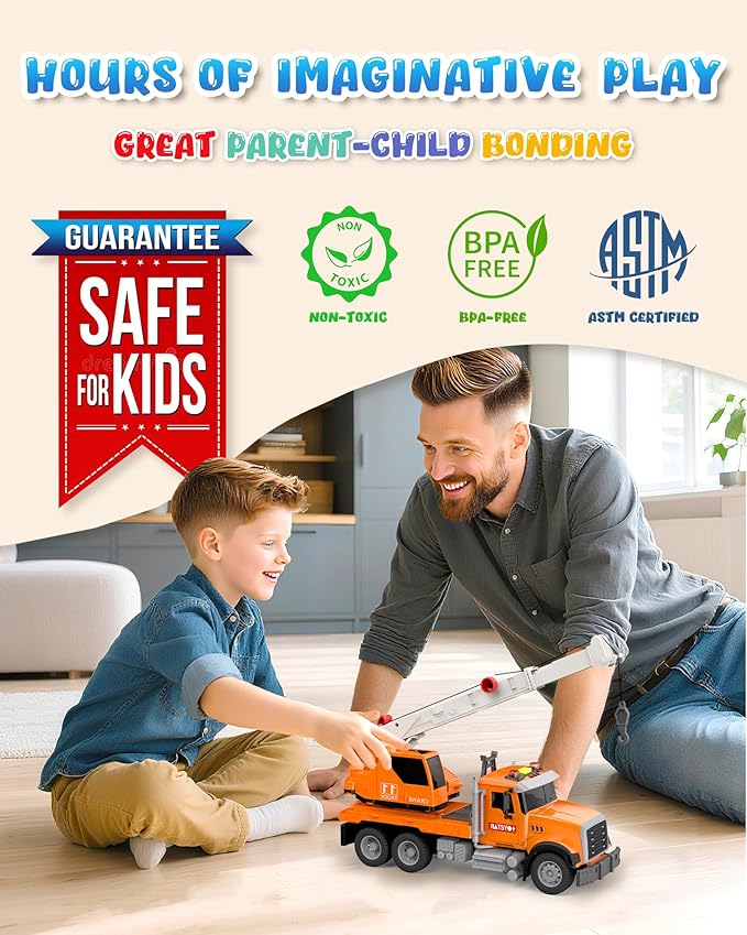 Kids Toys for 3 4 5 6 7 8 Years Old Boys, 15'' Large Construction Toy for Toddler, Crane Truck with Lights and Sounds for Boys Girls Birthday Gifts