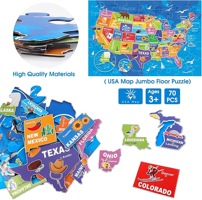 Jumbo Floor Puzzle for Kids,70-Piece USA Map Jigsaw Puzzle Ages 3-8 - Image 4