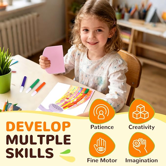 YPLUS Rainbow Scratch Art for Kids, Creative Squeegee Painting Kits, DIY Rainbow Scratch Paper, Magic Kids Crafts with Rubbing Game Birthday Gifts for 6 7 8 9 10 Year Old Girls Boys