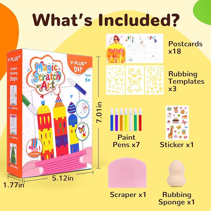 YPLUS Rainbow Scratch Art for Kids, Creative Squeegee Painting Kits, DIY Rainbow Scratch Paper, Magic Kids Crafts with Rubbing Game Birthday Gifts for 6 7 8 9 10 Year Old Girls Boys