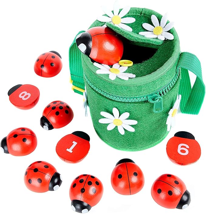 Counting Ladybugs - Montessori Wooden Counting Toy for Girls 3 4 5 Year Old - Ladybug Learning Toys for Toddlers - Preschool Kids Toys for Number Matching, Sorting & Fine Motor Skills - Lady Bug Gifts by Homeproducts