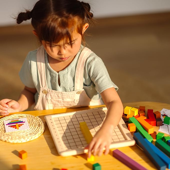 PlanToys® Wooden Math Blocks & Rods Montessori Kids STEM Learning Toy Set - Image 9