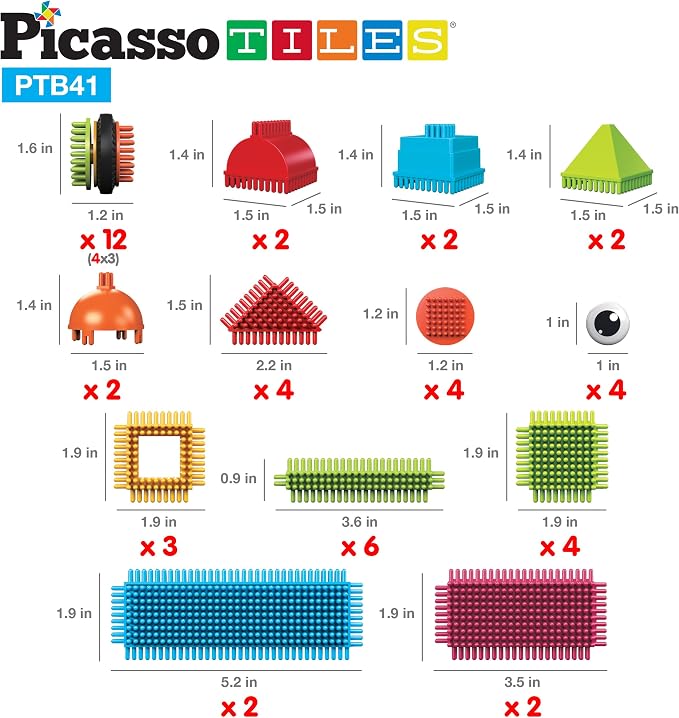 PicassoTiles Toys 41 piece Hedgehog Block Building Blocks Construction Toy Set w/IdeaBook Learning Playset None Magnetic STEM STEAM Educational Kit Child Brain Development Preschool Kindergarten PTB41 - Image 6