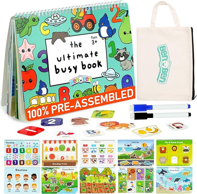 BenBen Busy Book for Toddlers 3-5, Pre-Assembled, 30 Pages, Airplane Toys by WelcometoBenBen