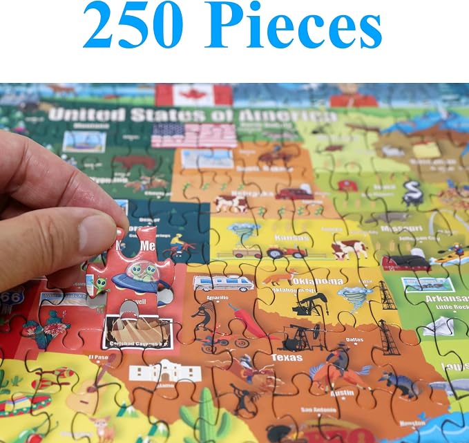 Think2Master United States Map 250 Pieces Jigsaw Puzzle. Great Gift for Adults & Seniors. Easier to Handle Larger Pieces. Size: 14.2” X 19.3” - Image 2