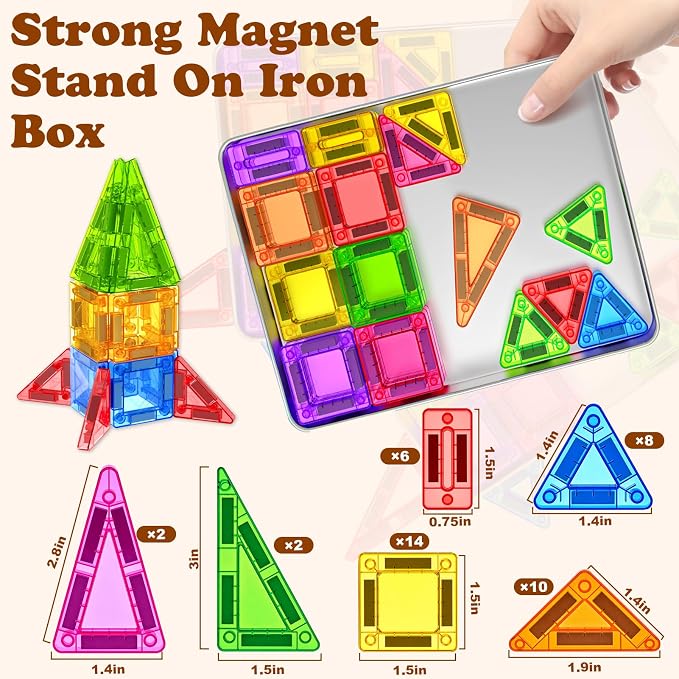 Mini Magnetic Tiles Travel Set Magnetic Tiles with Iron Box 42PCS - Image 6