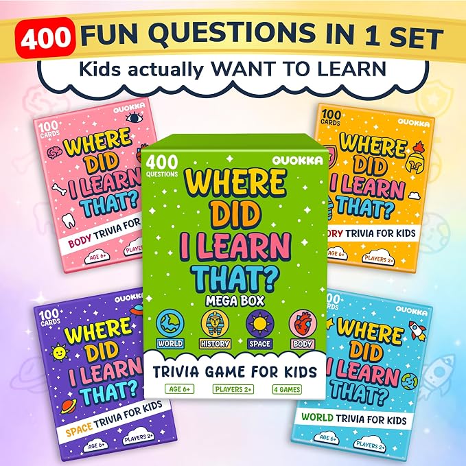 Quokka Trivia Games for Kids - 4 Set World, Space, History and Human Body - Image 2