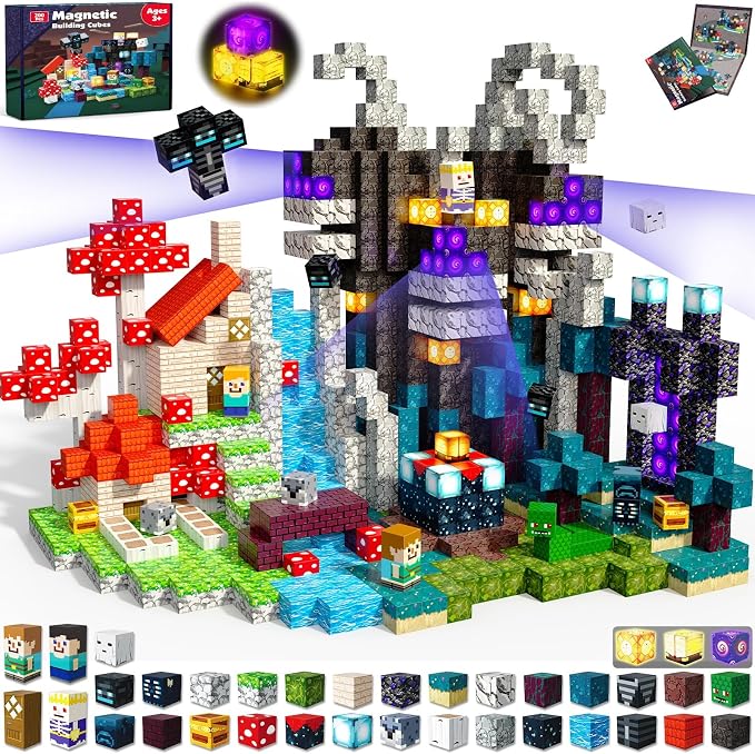 200 PCS Magnetic Blocks - Light Up Magnetic Building Blocks for Kids, Magnet Cubes Stacking for Boys Girls, STEM Montessori Sensory Toys Ages 3 4 5 6 7 8 9 10 11 12 13 Birthday Gifts by Magneverse