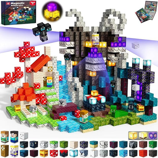 200 PCS Magnetic Blocks - Light Up Magnetic Building Blocks for Kids, Magnet Cubes Stacking for Boys Girls, STEM Montessori Sensory Toys Ages 3 4 5 6 7 8 9 10 11 12 13 Birthday Gifts by Magneverse