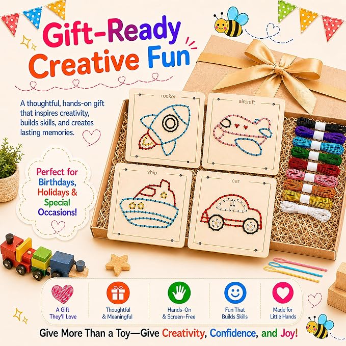 Montessori Wooden Lacing Toys for Toddlers and Kids Ages 2-4 5-7, Sewing Kit Fine Motor Skill Busy Board, Education Sensory Preschool Toy for 1 2 3 4 Year Olds, Birthday Gift for Boys and Girls - Image 5