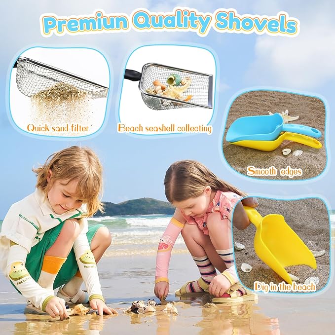 Beach Sand Toys with 2-Pack Collapsible Buckets & Shovels for Kids - Image 5