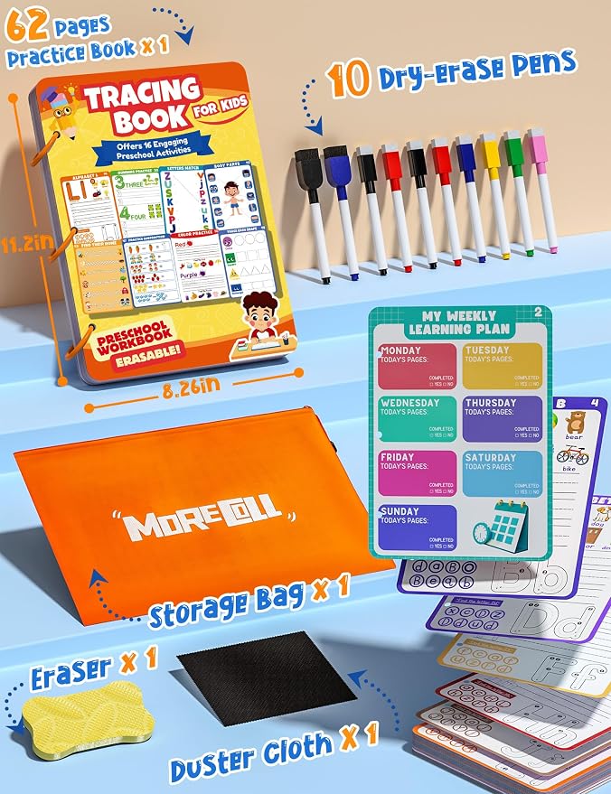 Preschool Learning Activities Educational Workbook, 62 Reusable Pages Pre Kindergarten Workbooks, Number Letter Tracing Books for Kids, Autism Learning Materials, ABC Busy Book for Kids Ages 3-7 - Image 6
