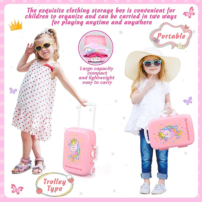 15 Pcs Princess Dress Up Clothes for Little Girl Role Play Costume Gift Set, Princess Mermaid Pretent Play Outfit Toys for Toddler Girls, Cosplay Birthday Party Gifts for Girls Age 3 4 5 6 7+ Year Old