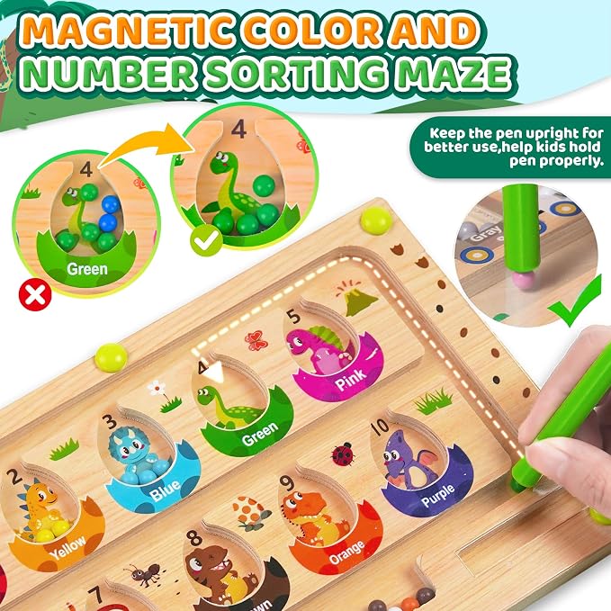 Busy Board Travel toys for Toddlers Kids, Montessori Toys Magnetic Color and Number Maze Puzzle, Dinosaur Learning Education Toys for Fine Motor Skills,Airplane Car Travel Activities Essential (Small) - Image 4