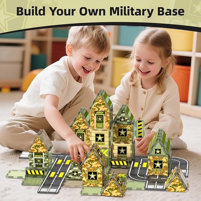 GobiDex Army Toys Magnetic Tiles Building Blocks Set for Kids Ages 3+ - Image 2