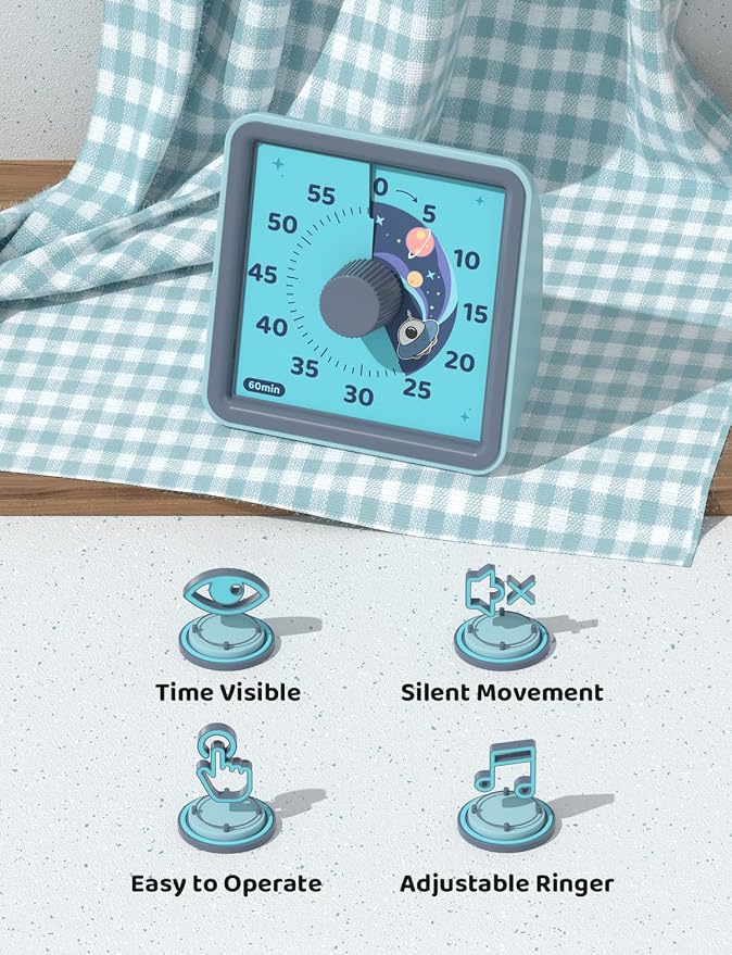 LIORQUE Visual Timer for Kids, 60 Minute Countdown Timer, Steel Blue - Image 4