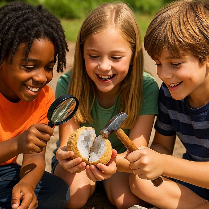 TRUENERGY Break Your Own Geodes Kit for Kids – 5X Easier to Open 20 Natural Crystal Geodes, Magnifying Glass & Learning Guide – STEM Science Rock Kit – Gift-Ready