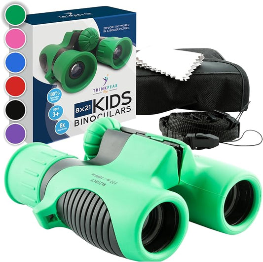 Think Peak Green Binoculars Science Toy for Kids Ages 3-12 Years - Real Compact Outdoor Adventure & STEM Educational Nature Hiking Explorer for Bird Watching, Camping Children’s Birthday Gift by THINKPEAKTOYS