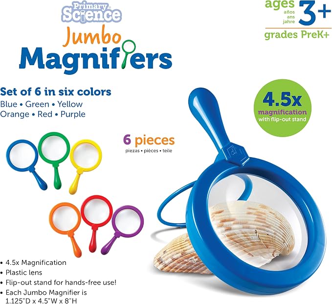 Learning Resources Jumbo Magnifiers - 6 Pieces, Ages 3+ Toddler Learning Toys, Exploration Toys for Kids, Magnifiers for Kids - Image 6
