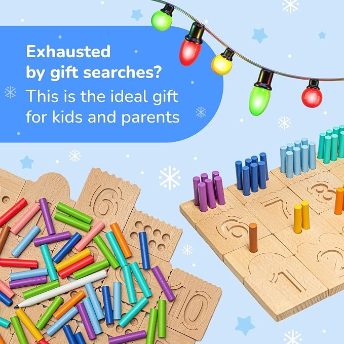 Bimi Boo Peg Board for Toddlers - Wooden Counting Peg Board and Number Tracing Set, Montessori Math Toy for Preschoolers and Kindergarten (55 Pegs, 10 Boards, 1 Pencil) - Image 3