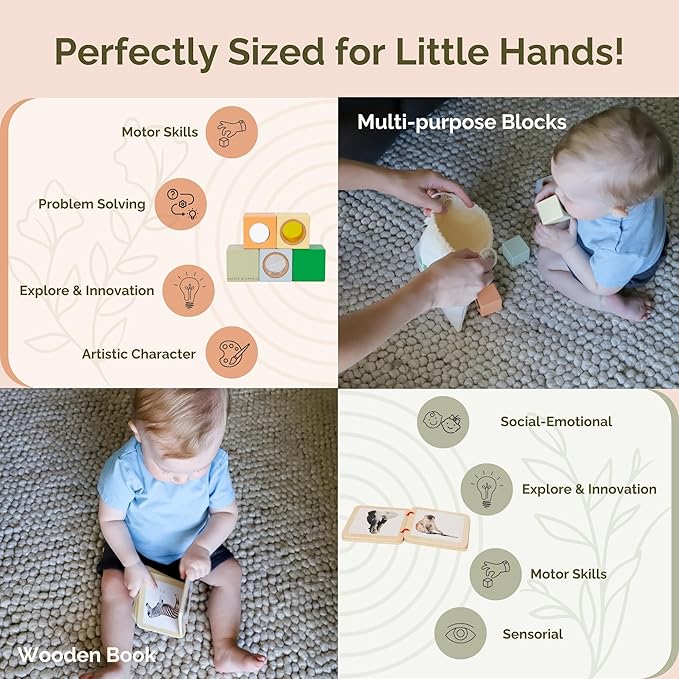Jackie & Vancie Montessori Toys for 1 Year Old, Sensory Playkit 6 in 1 Wooden Learning Toys, Montessori Toy Gift Set, Christmas for 1 Year Old, Baby Shower or First Birthday Gift