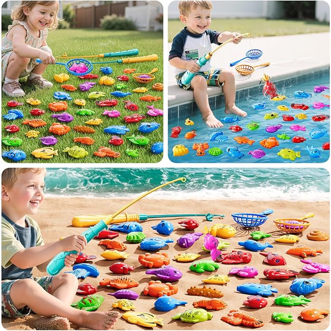 Magnet Fishing Game for Kids 3 4 5 6 7 8 Years Old - Pool Bath Toys for Toddlers, Pole Rod Net, Floating Fish Toys, Outdoor Party Toys for Boys Girls Kids Age 3-8 8-12 Year Old