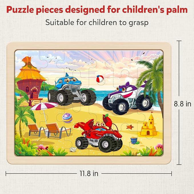 SYNARRY Large Wooden Monster Truck Puzzles for Kids Ages 4-6, Kids Gifts - Image 5