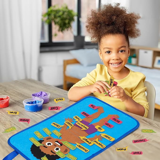 WATINC Body Parts Learning Portable Felt Story Board Set, 32PCS Preschool Human Organ Educational Teaching Storytelling Travel Board, Early Interactive Play Kit Gift for Toddler Kid (Brown - Image 6