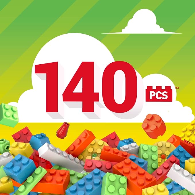MEGA Construx Kids Blocks Toy Set, Open-Ended Building Bricks Tube with 140 Pieces in Fluorescent Colors, Ages 4+ Years - Image 4