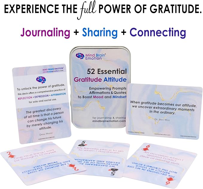 Mind Brain Emotion 52 Essential Gratitude Attitude: Journal & Conversation Cards to Boost Mood & Mindset - Empowering Prompts, Self-Help Affirmations, and Insightful Quotes - for Kids & Adults - Image 2