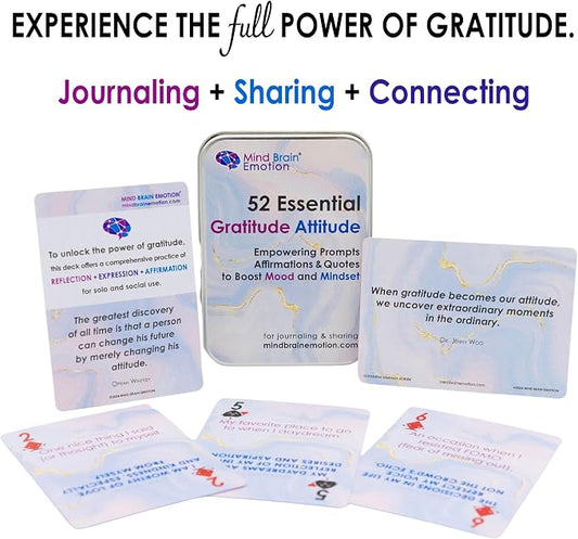 Mind Brain Emotion 52 Essential Gratitude Attitude: Journal & Conversation Cards to Boost Mood & Mindset - Empowering Prompts, Self-Help Affirmations, and Insightful Quotes - for Kids & Adults - Image 2