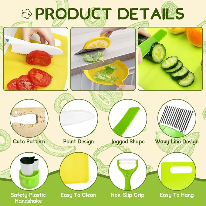 21 Pcs Kids Knife Set for Real Cooking Safe Kitchen Tools for Ages 4+ - Image 3