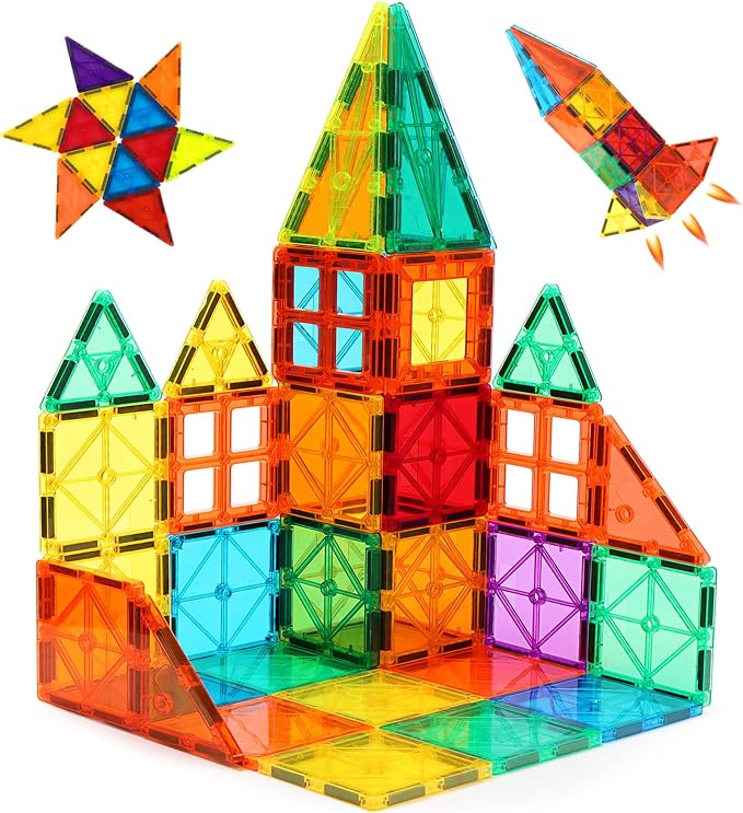 FNJO Magnetic Tiles, 52 PCS Magnet Building Set, Magnetic Building Blocks,Construction STEM Toys for Kids by FNJO
