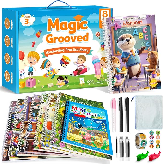 Magic Grooved Writing Practice Books for Kid, 8-in-1 Handwriting Kit by EFCRBS