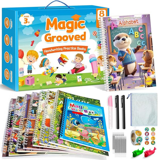 Magic Grooved Writing Practice Books for Kid, 8-in-1 Handwriting Kit by EFCRBS
