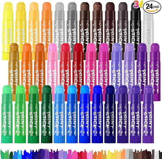 Stocking Stuffers for Kids, Tempera Paint Sticks with 24 Assorted Colors, Washable Paint Set for Toddler 1-3 2-4, Quick Drying and No Mess Paint for Arts and Crafts Supplies