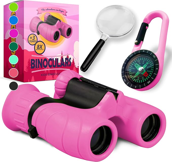 Binoculars for Kids – Perfect Toy for Little Boys and Girls – Extensive Set Incl. Magnifying Glass & Compass – Powerful Magnification 8X21 – 3 to 12 Year Old Kids for Toddler by Promora