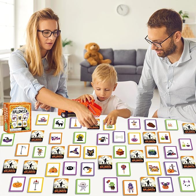 gisgfim 100 PCS Memory Matching Game Happy Halloween Concentration Memory Games Card for Kids Educational Ages 3-8 A Fun & Fast Halloween Theme Matching Games - Image 5