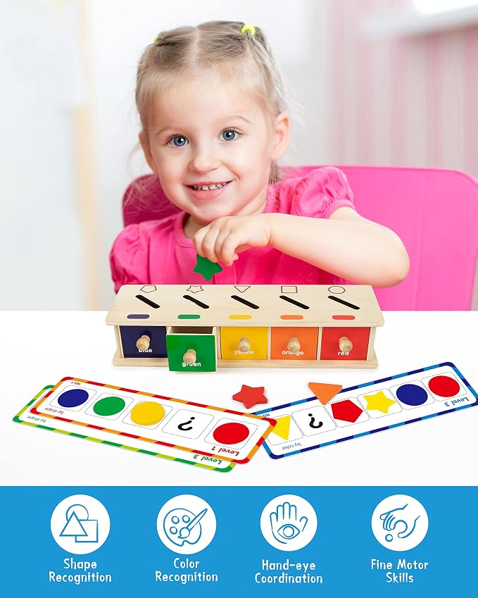 Coogam Montessori Toys Wooden Color Shape Sorting Box Game Geometric Matching Blocks Early Learning Educational Toy Gift for 3 4 5 Year-Old Baby Toddlers - Image 3