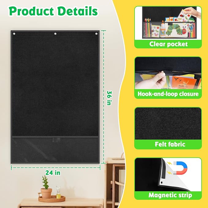 AKAYOK 24"x36" Felt Board for Classroom & Home - Flannel Story Board with Magnets, Transparent Pocket & 30 Self Adhesive Dots | Interactive Learning, Visual Schedule, Storytelling for Teachers & Kid - Image 7