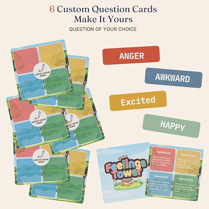 Feelings Tower Therapy Games for Kids & Teens - Social Emotional Learning Toy, 48 Emotion Cards & Animal Stacking Blocks - Play Therapy Toys, SEL & Social Skills Games for Kids, Counseling - Image 6