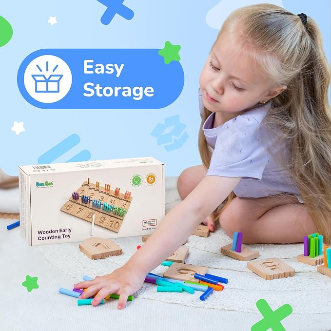 Bimi Boo Peg Board for Toddlers - Wooden Counting Peg Board and Number Tracing Set, Montessori Math Toy for Preschoolers and Kindergarten (55 Pegs, 10 Boards, 1 Pencil) - Image 4