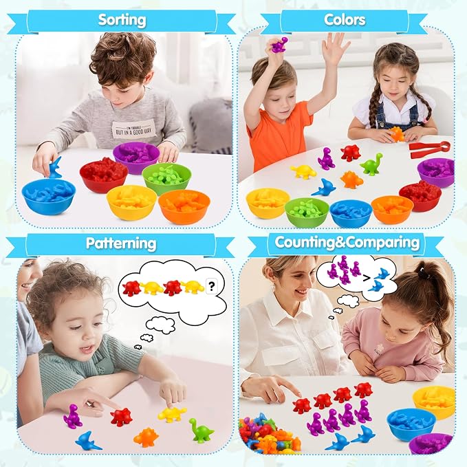 USATDD Counting Dinosaurs Montessori Toys Color Sorting Animals Matching Games Preschool Learning Activities Educational Sensory Toys Birthday for Kids Toddlers Boys Girls Age 3+ - Image 6