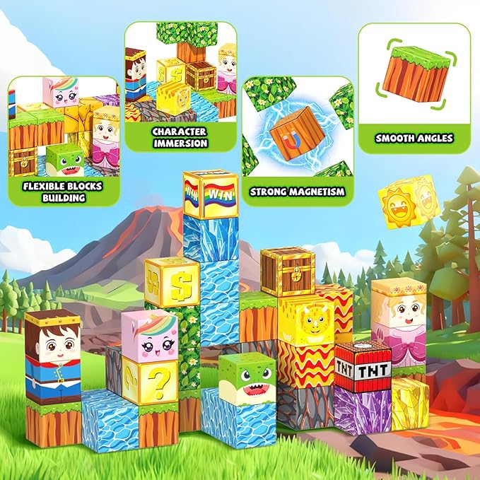 Magnetic Blocks, Mini Magnetic Blocks Building Toys with Travel Case 45PCS, STEM Educational Construction Building Cubes for Kids Ages 3+, Classroom Learning Sensory Toys Gift for Toddlers Boys Girls