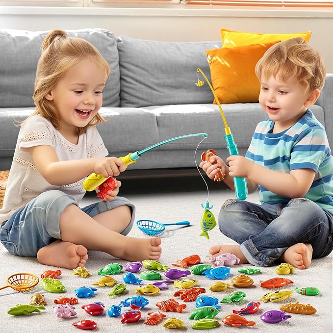 Magnet Fishing Game for Kids 3 4 5 6 7 8 Years Old - Pool Bath Toys for Toddlers, Pole Rod Net, Floating Fish Toys, Outdoor Party Toys for Boys Girls Kids Age 3-8 8-12 Year Old